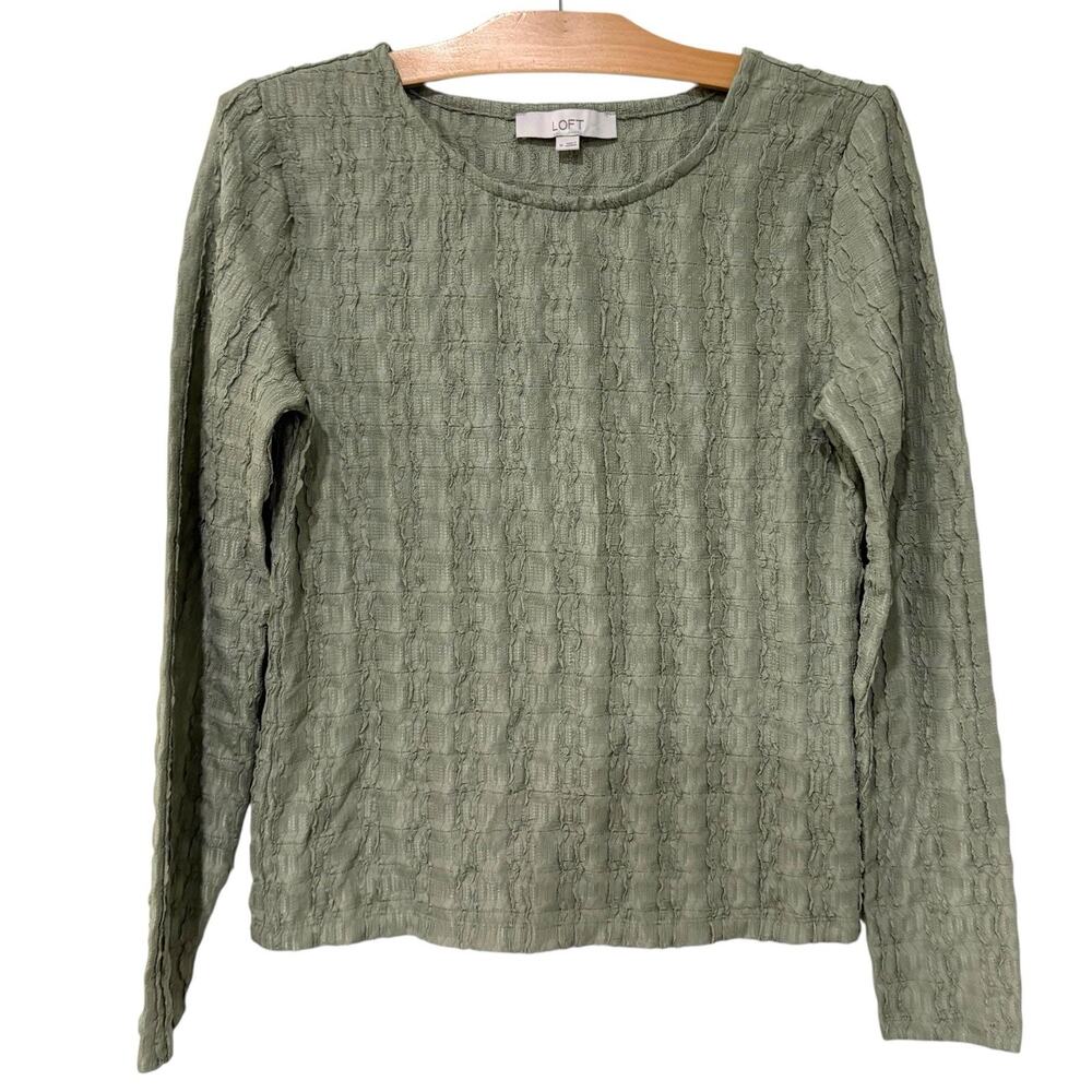Ann Taylor LOFT | Top Green Textured Long Sleeve Pullover- Size Medium
